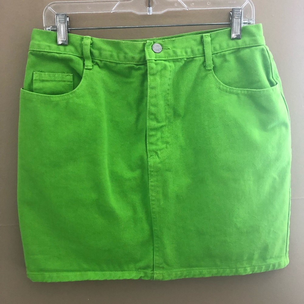 Lime Green Denim Jean Skirt Size XL